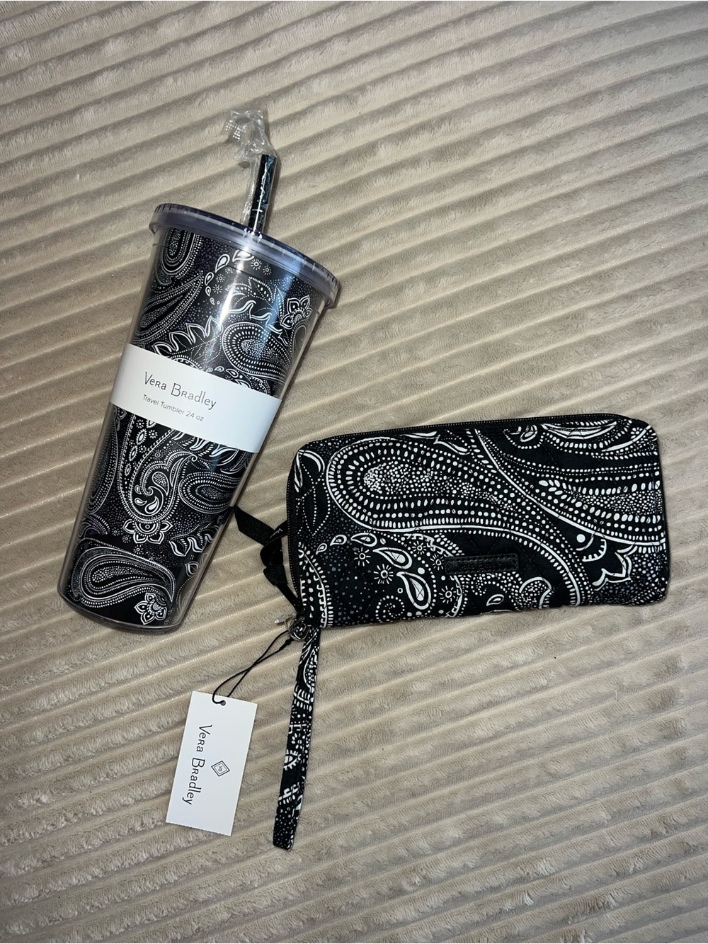 Vera Bradley Black & White Paisley Zip Wallet